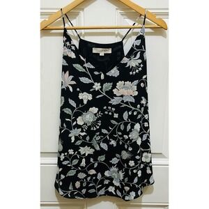 LOFT Floral Print Cami Top Women's Tank Sleeveless Blouse Black Large‎